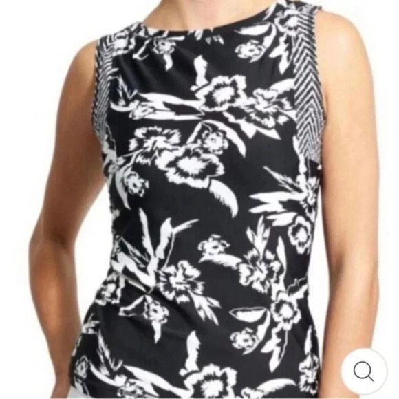 Athleta Molokai Rash Guard Cover Up Swim Tank Top Black White Print size small - Picture 1 of 8